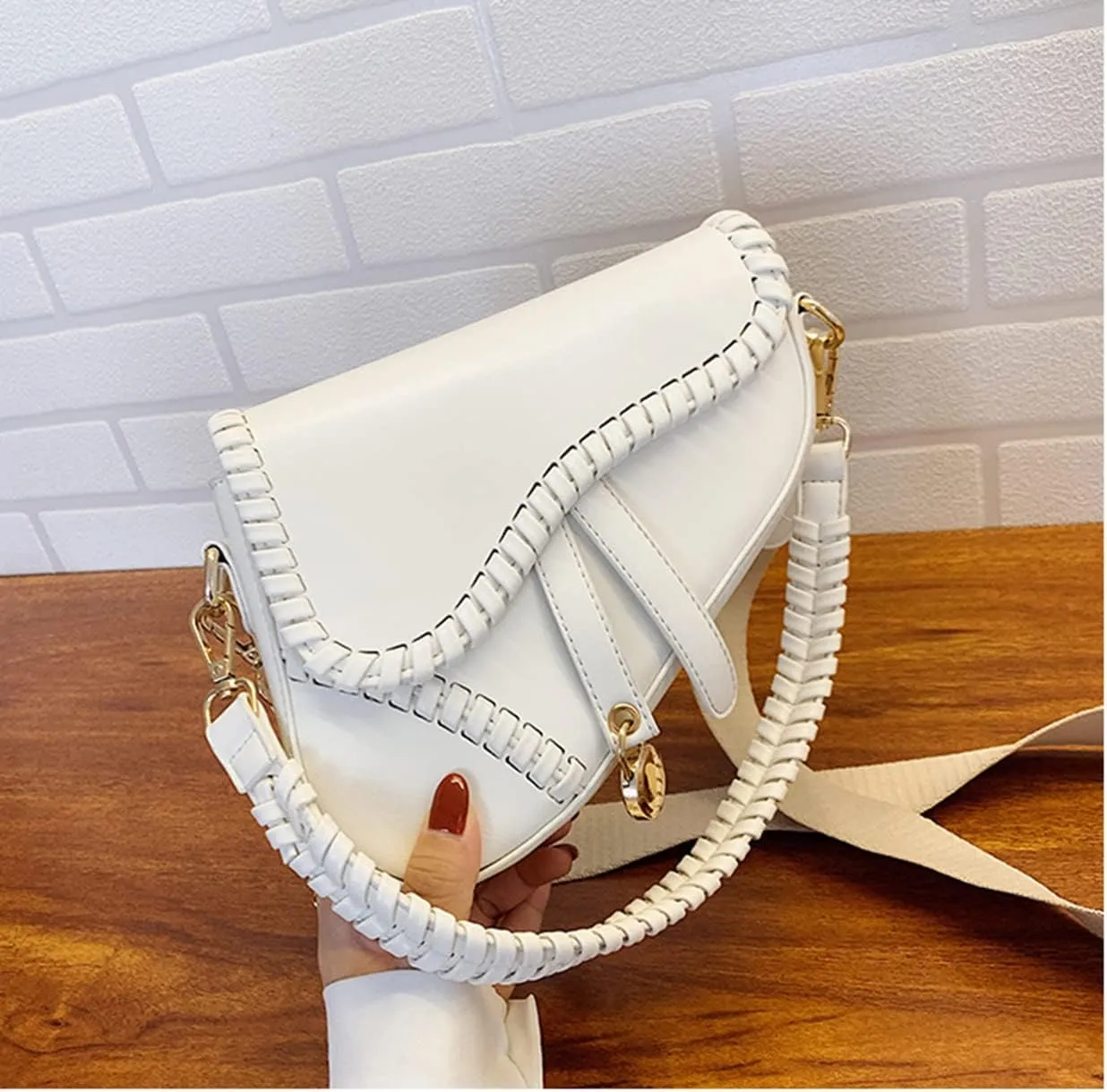 Women Cow Print Saddle Shoulder Bag Clutch Purse Underarm Handbag Satchel Zipper Crossbody Bag