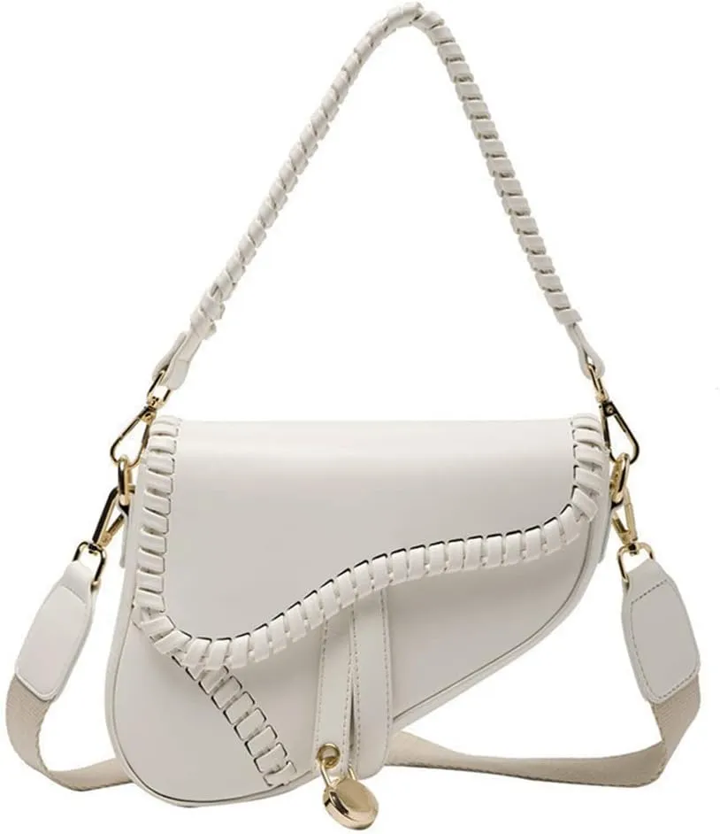 Women Cow Print Saddle Shoulder Bag Clutch Purse Underarm Handbag Satchel Zipper Crossbody Bag