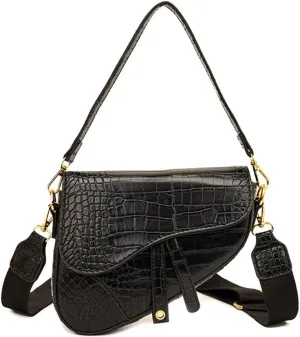 Women Cow Print Saddle Shoulder Bag Clutch Purse Underarm Handbag Satchel Zipper Crossbody Bag
