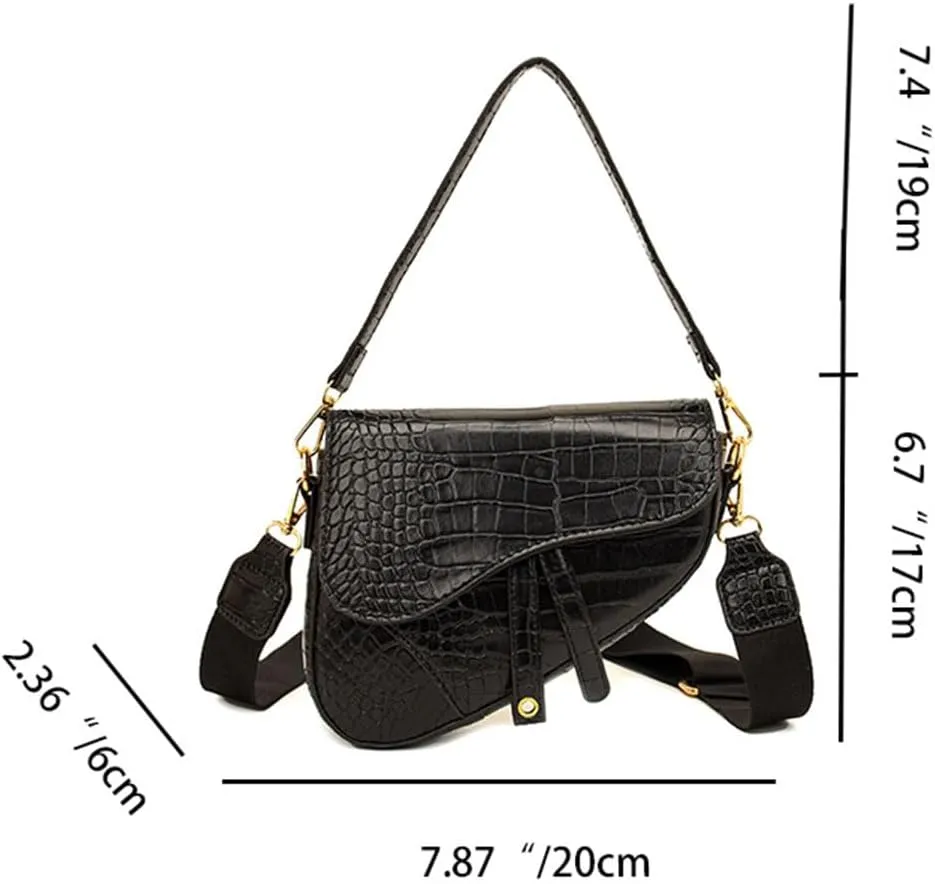 Women Cow Print Saddle Shoulder Bag Clutch Purse Underarm Handbag Satchel Zipper Crossbody Bag