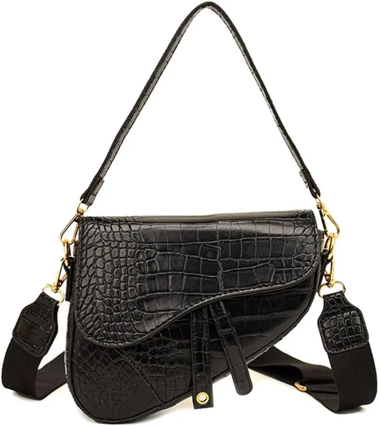 Women Cow Print Saddle Shoulder Bag Clutch Purse Underarm Handbag Satchel Zipper Crossbody Bag