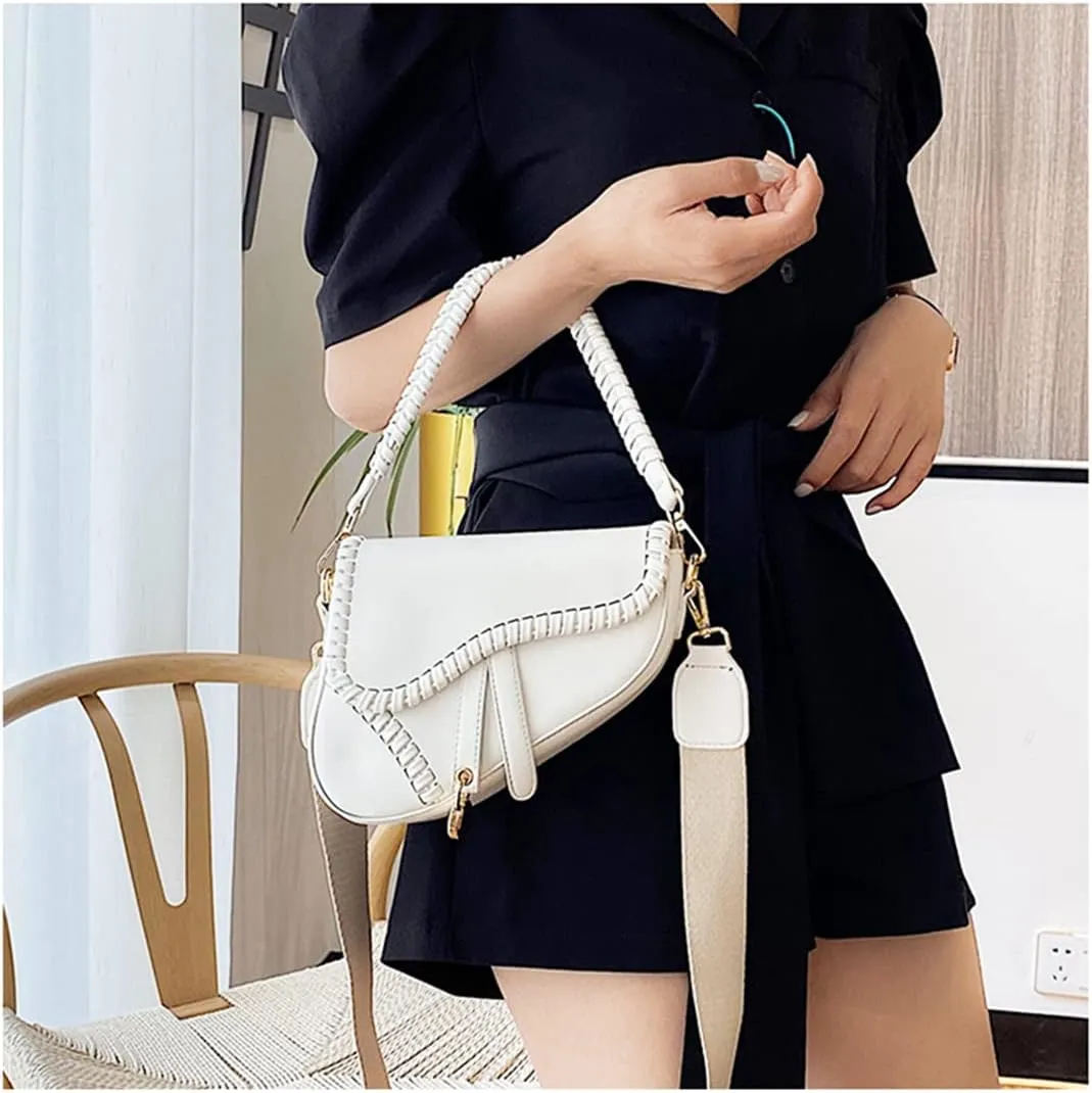 Women Cow Print Saddle Shoulder Bag Clutch Purse Underarm Handbag Satchel Zipper Crossbody Bag
