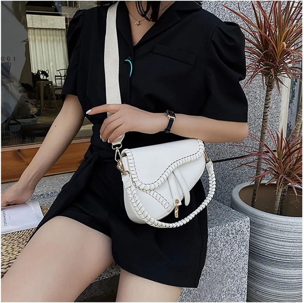 Women Cow Print Saddle Shoulder Bag Clutch Purse Underarm Handbag Satchel Zipper Crossbody Bag