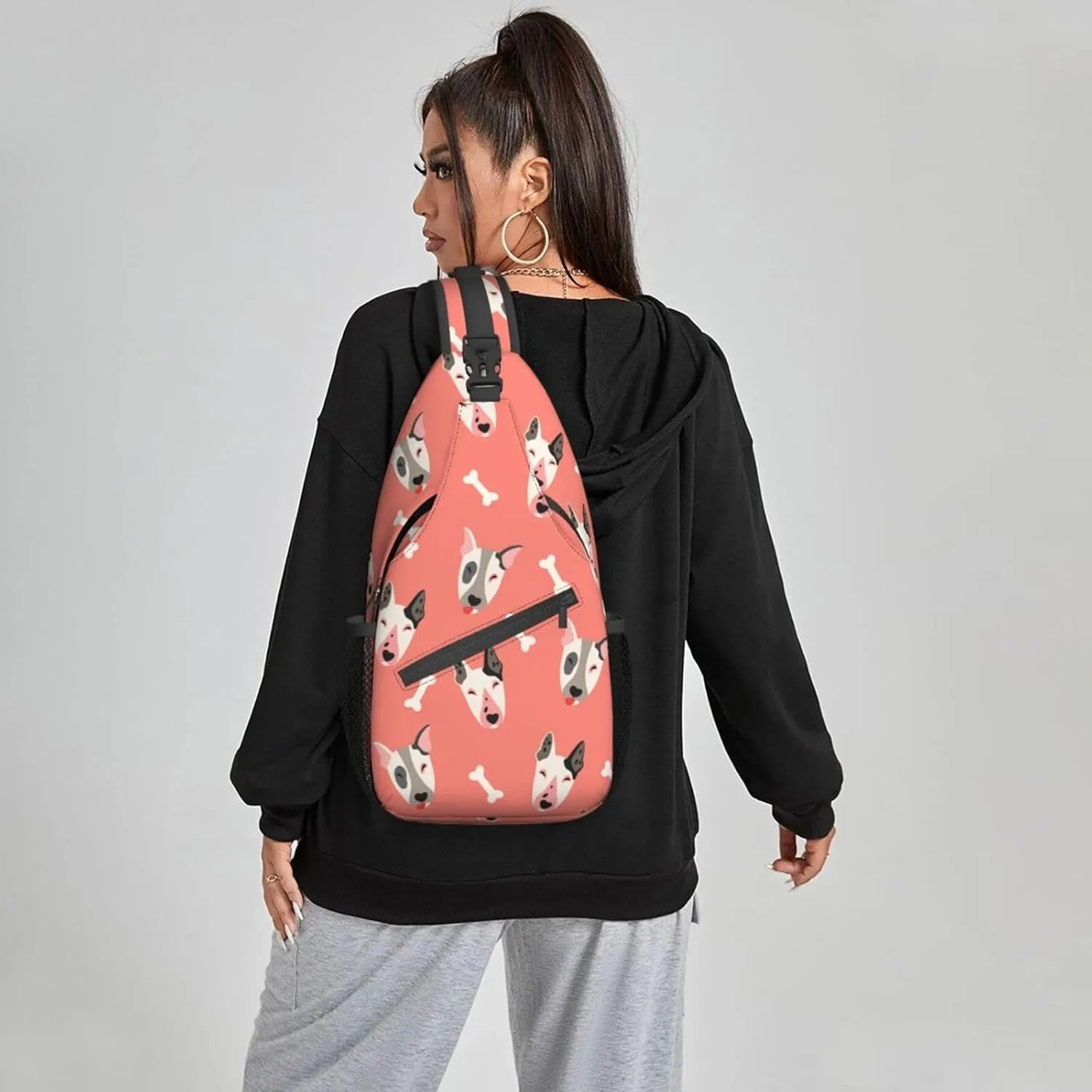 Women Cute Dogs with Bones Crossbody Sling Backpack for Men Chest Bag Shoulder Bag Lightweight One Strap Backpack Travel Outdoor Daypack