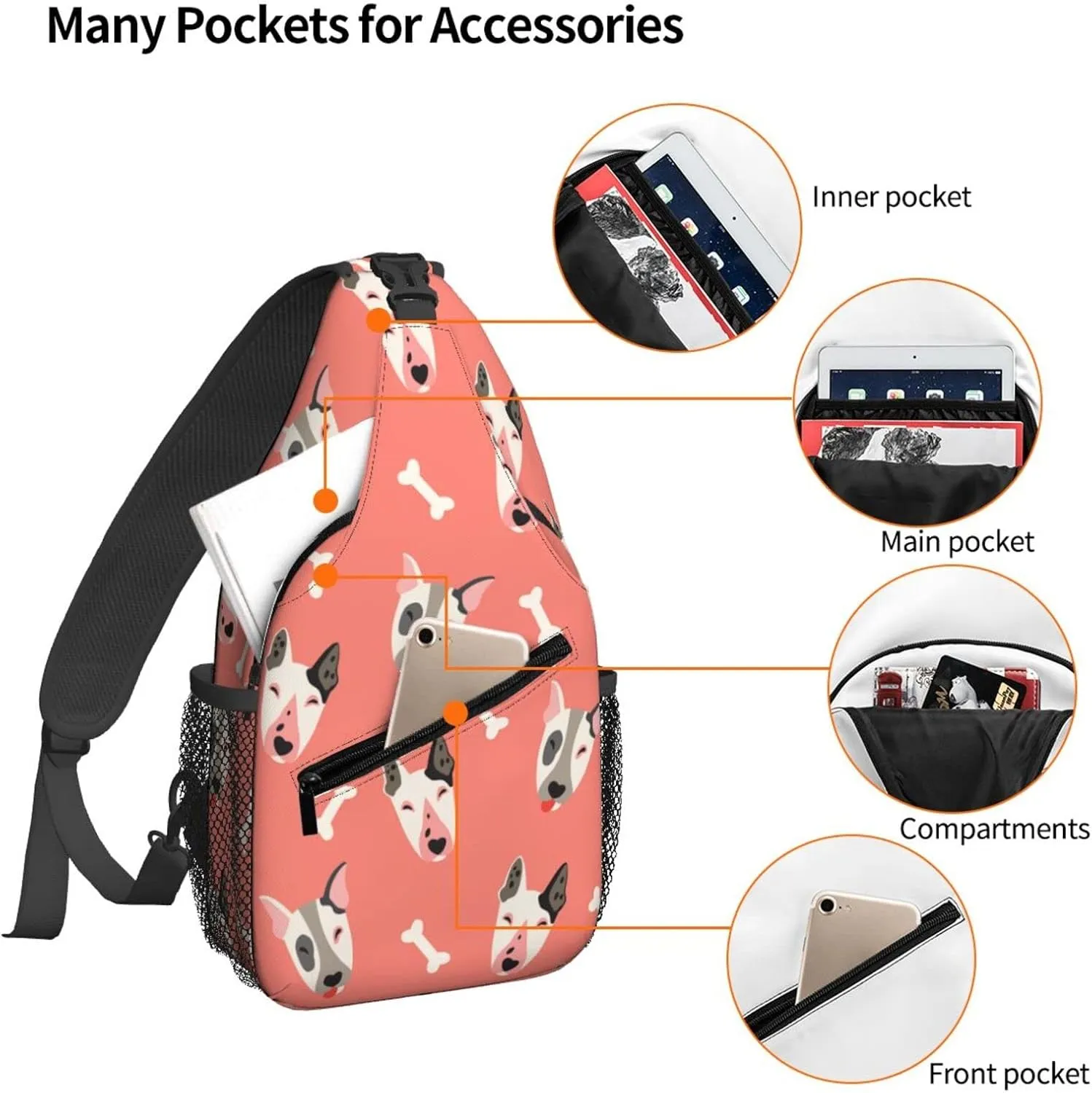Women Cute Dogs with Bones Crossbody Sling Backpack for Men Chest Bag Shoulder Bag Lightweight One Strap Backpack Travel Outdoor Daypack