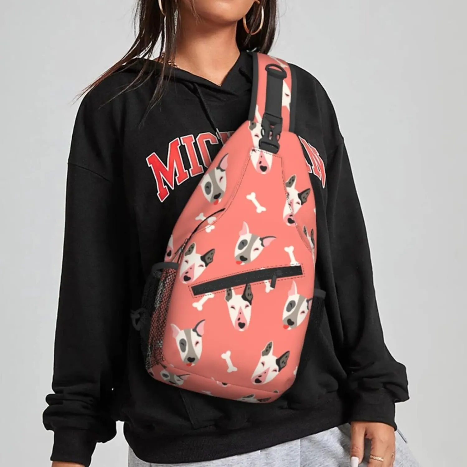 Women Cute Dogs with Bones Crossbody Sling Backpack for Men Chest Bag Shoulder Bag Lightweight One Strap Backpack Travel Outdoor Daypack