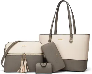 Women Fashion Handbags Wallet Tote Bag Shoulder Bag Top Handle Satchel Purse Set 4pcs