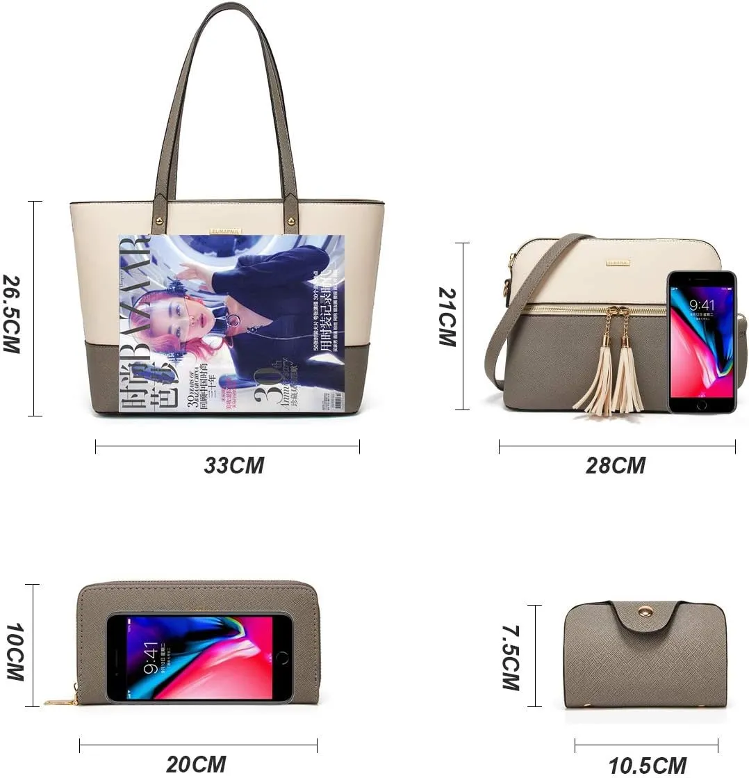 Women Fashion Handbags Wallet Tote Bag Shoulder Bag Top Handle Satchel Purse Set 4pcs