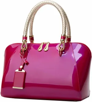 Women Handbags Shiny Paten PU Satchel Purse Shoulder Tote Top-Handle Crossbody Bag