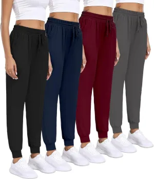 Women Joggers with Pockets,Women's Lightweight Sweatpants Soft Lounge Athletic Yoga Pants 4 Pack