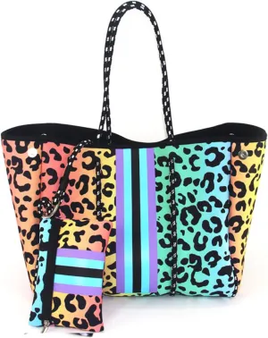Women Neoprene Tote Bag - Large Beach Bag, Gym Bag, Pool Bag, Shoulder Bag with Small Purse
