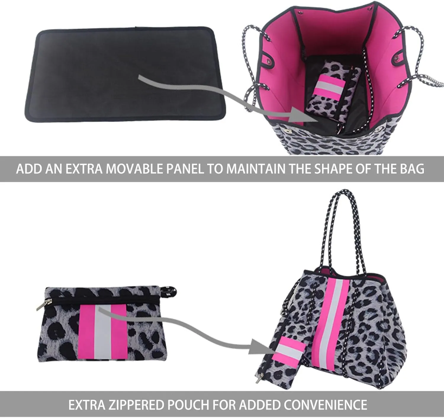 Women Neoprene Tote Bag - Large Beach Bag, Gym Bag, Pool Bag, Shoulder Bag with Small Purse