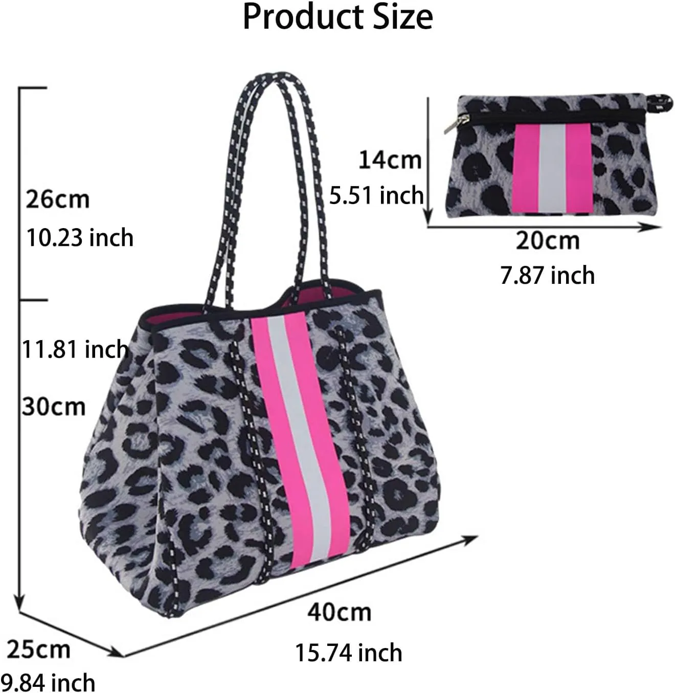 Women Neoprene Tote Bag - Large Beach Bag, Gym Bag, Pool Bag, Shoulder Bag with Small Purse