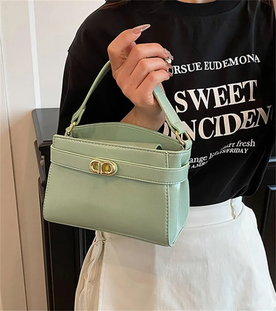 Women PU Leather Shoulder Bag Small Crossbody Handbag Retro Square Satchel Top Handle Purse