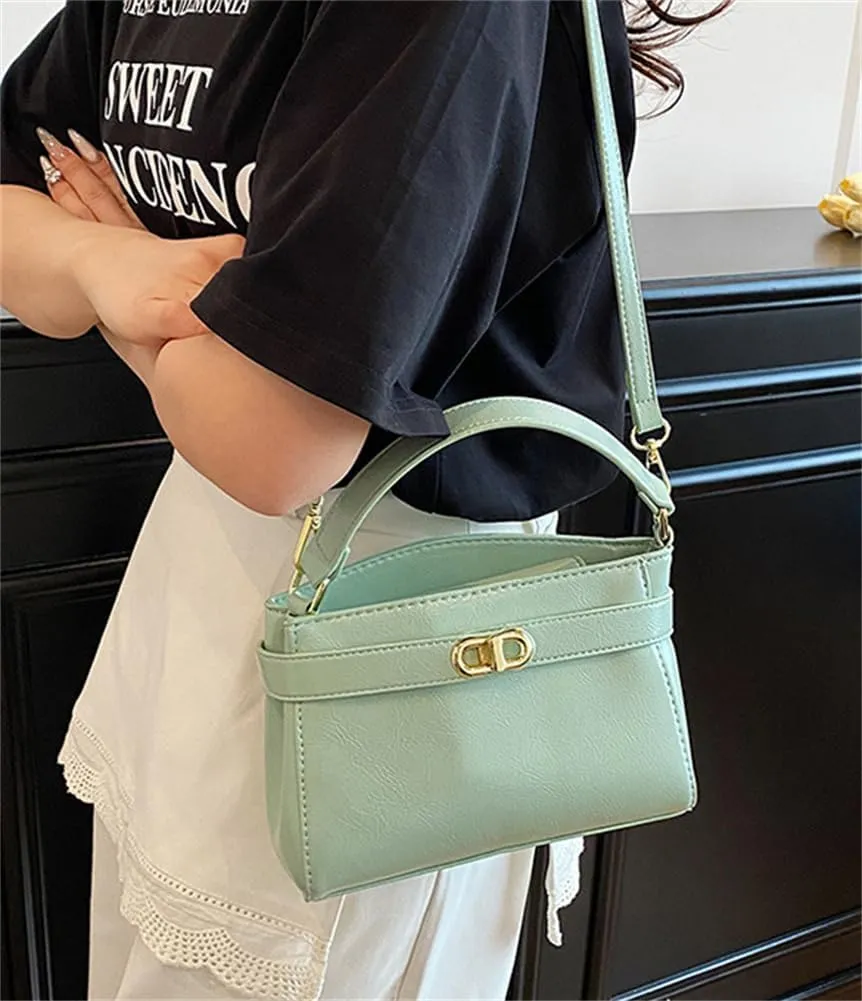 Women PU Leather Shoulder Bag Small Crossbody Handbag Retro Square Satchel Top Handle Purse