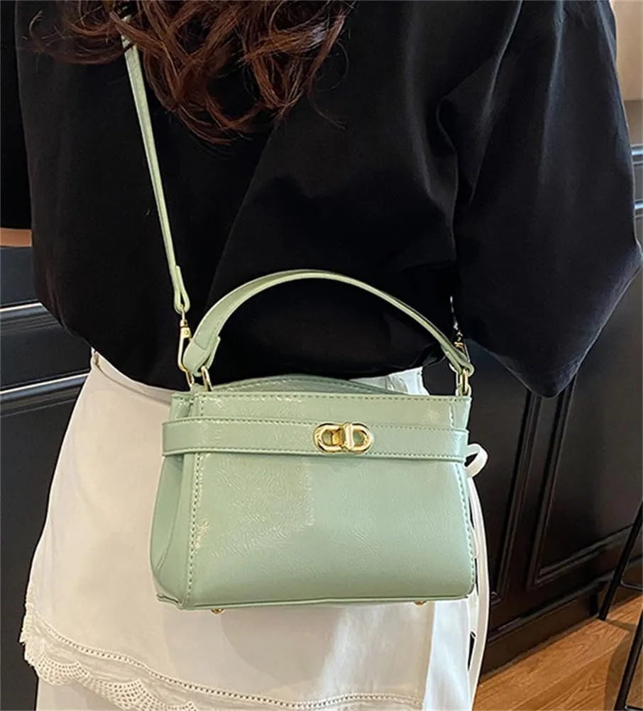 Women PU Leather Shoulder Bag Small Crossbody Handbag Retro Square Satchel Top Handle Purse