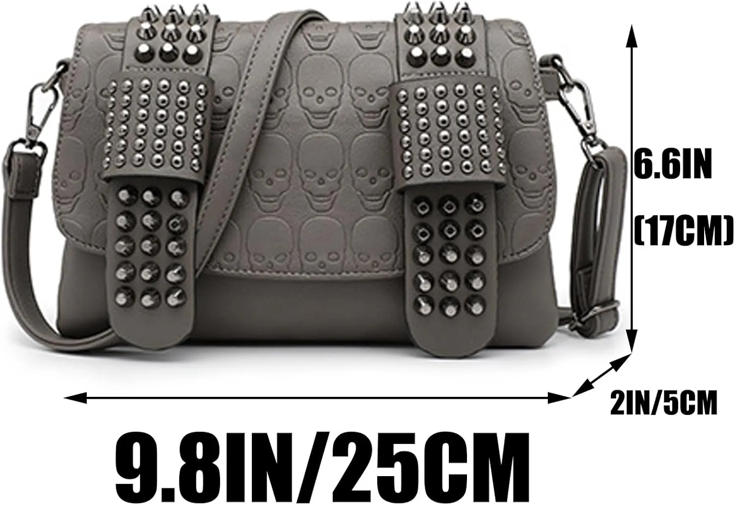 Women Punk Skull Shoulder Top-Handle Bag Rivet Purse Handbag Chain Satchel Tote