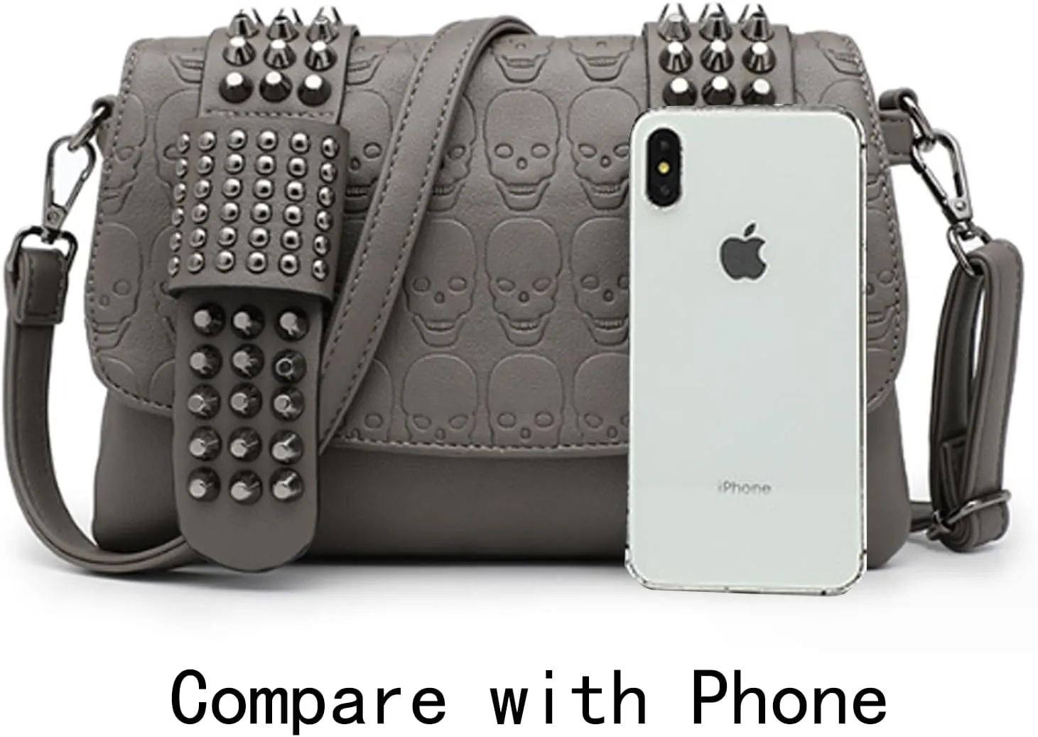 Women Punk Skull Shoulder Top-Handle Bag Rivet Purse Handbag Chain Satchel Tote