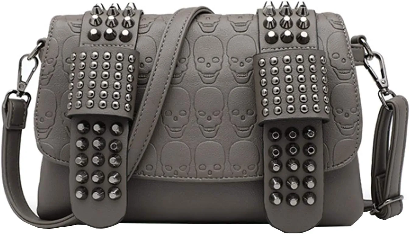 Women Punk Skull Shoulder Top-Handle Bag Rivet Purse Handbag Chain Satchel Tote