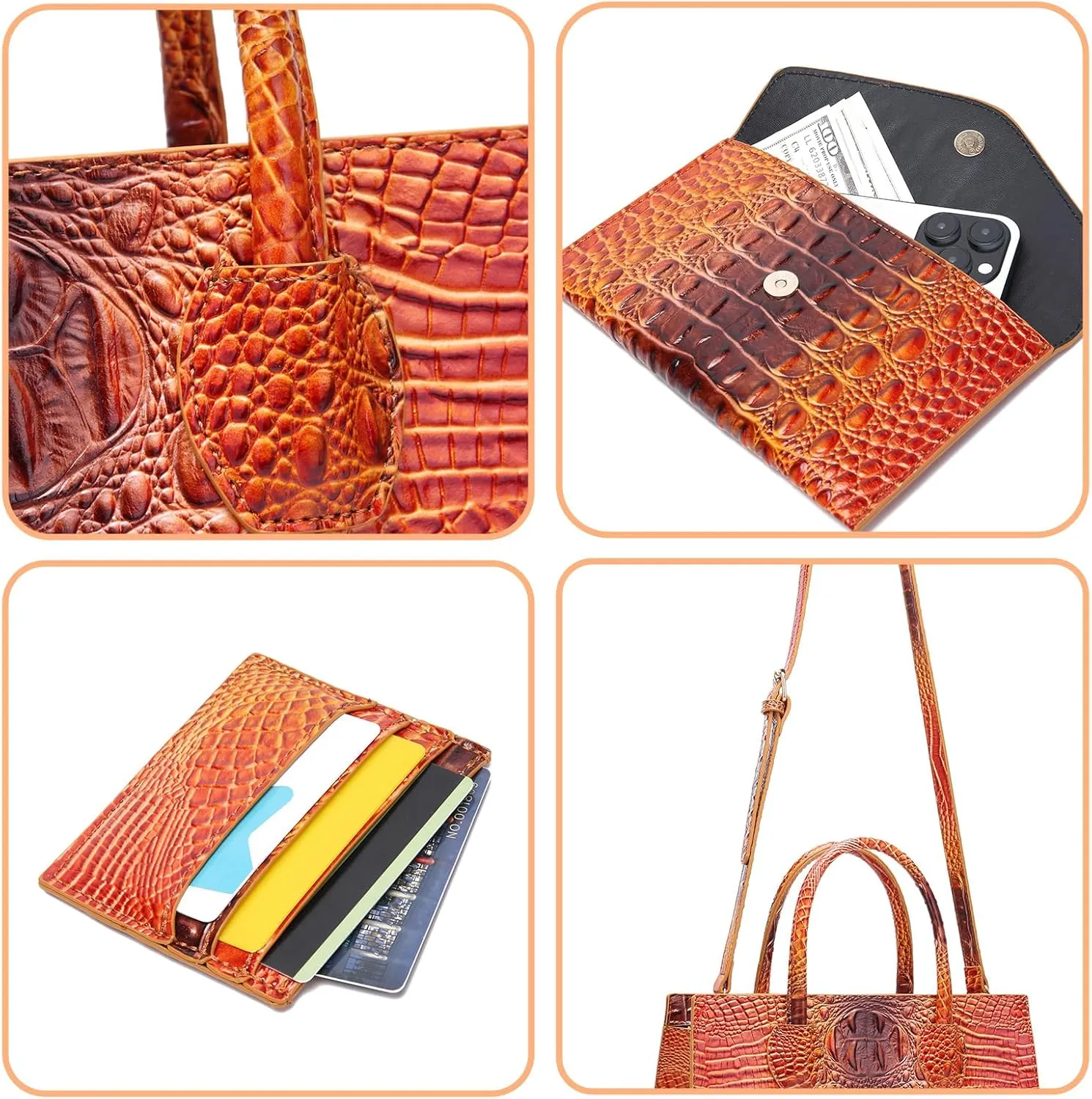 Women Top Handle Crossbody Bag Fashion Crocodile Print Handbag Shoulder Satchel