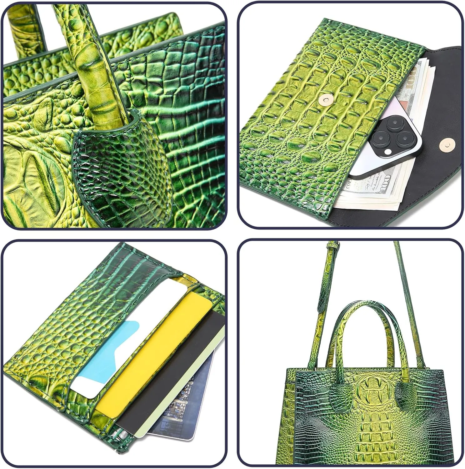 Women Top Handle Crossbody Bag Fashion Crocodile Print Handbag Shoulder Satchel