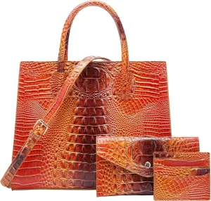 Women Top Handle Crossbody Bag Fashion Crocodile Print Handbag Shoulder Satchel