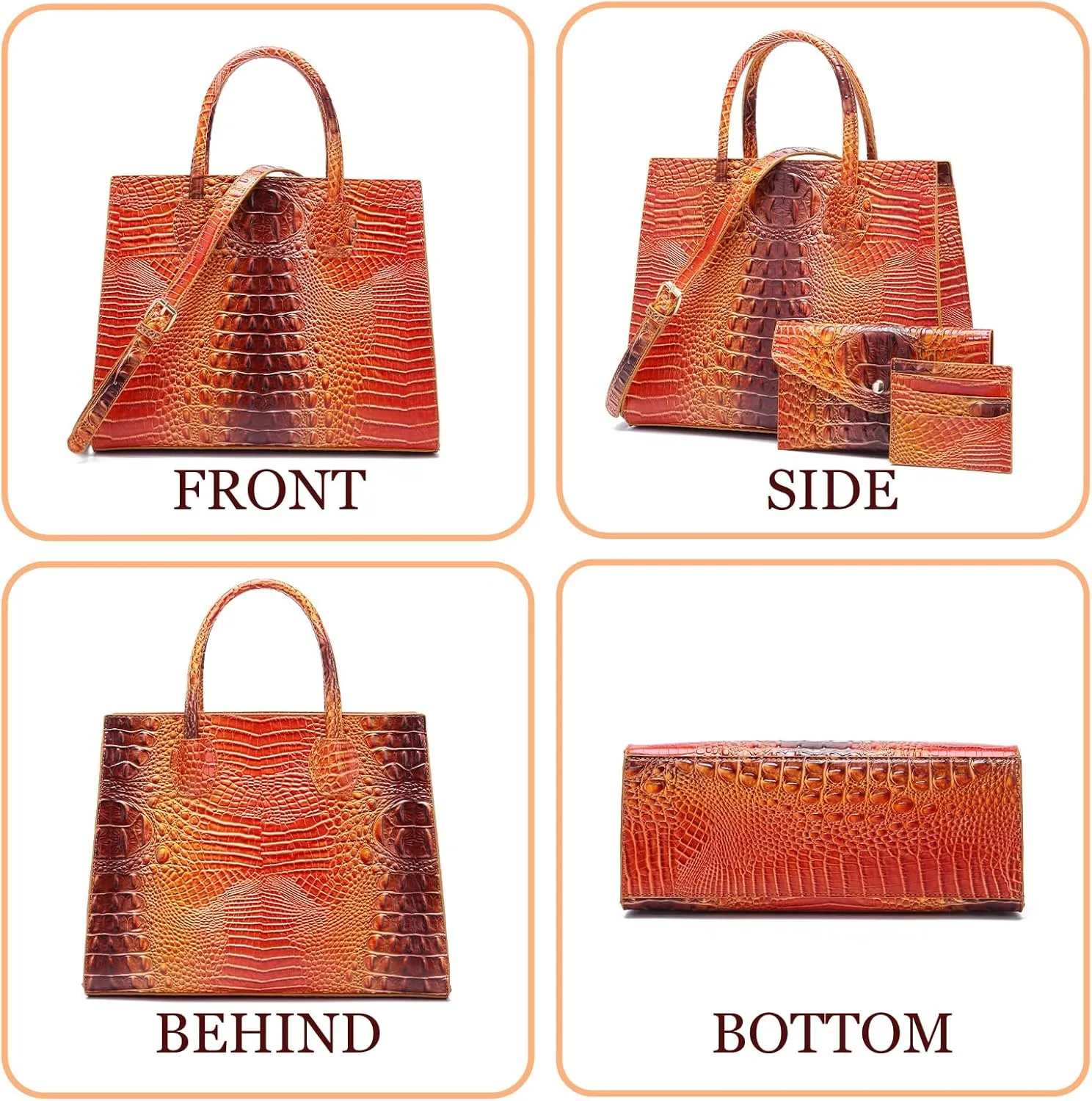 Women Top Handle Crossbody Bag Fashion Crocodile Print Handbag Shoulder Satchel