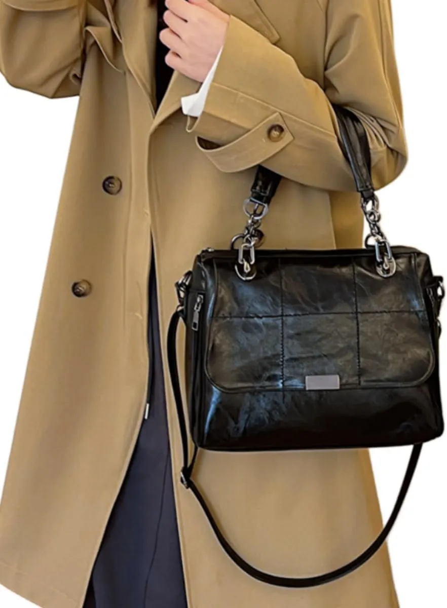 Women Vintage Faux Leather Satchel Handbag Urban Work Tote Purse Shoulder Cross Body Casual Daily Travel Bag,Khaki
