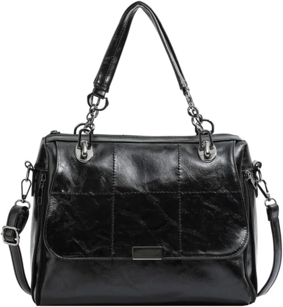 Women Vintage Faux Leather Satchel Handbag Urban Work Tote Purse Shoulder Cross Body Casual Daily Travel Bag,Khaki