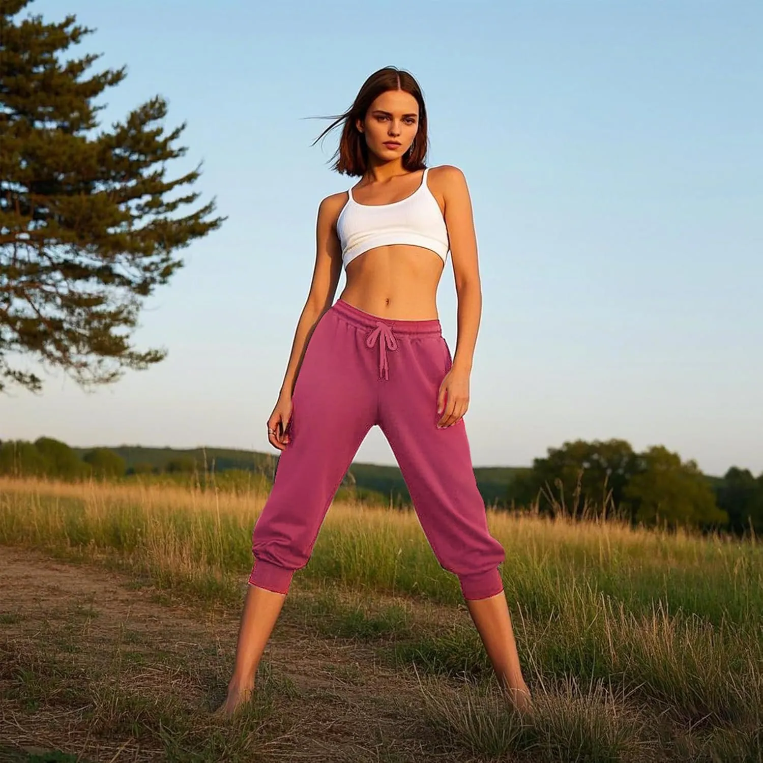 Women's 3 Pack Capri Sweatpants with Pockets - High-Waist Yoga Joggers Athletic Running Leggings for Workout, Gym, Lounge
