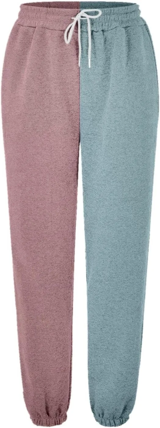 Womens Casual Joggers with Pockets Loose Fit Drawstring Waist Active Gym Sweatpants Teen Girls Fashion Two Tone Lounge Slacks