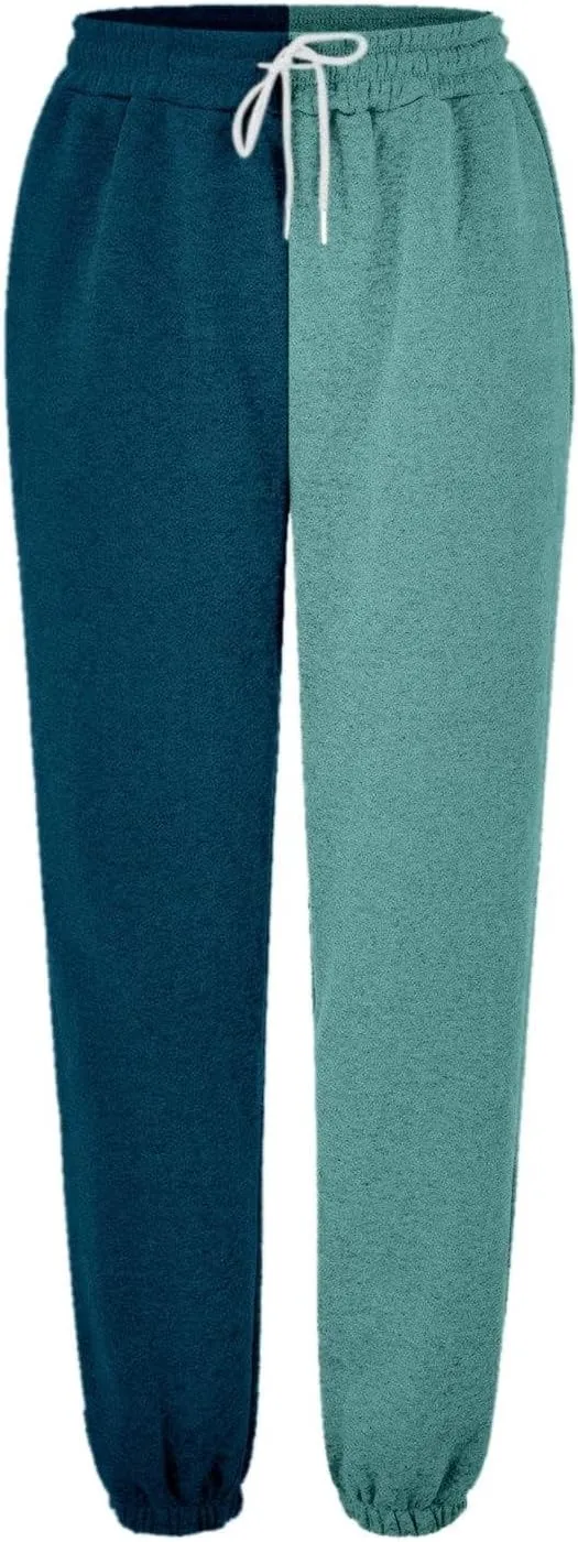 Womens Casual Joggers with Pockets Loose Fit Drawstring Waist Active Gym Sweatpants Teen Girls Fashion Two Tone Lounge Slacks