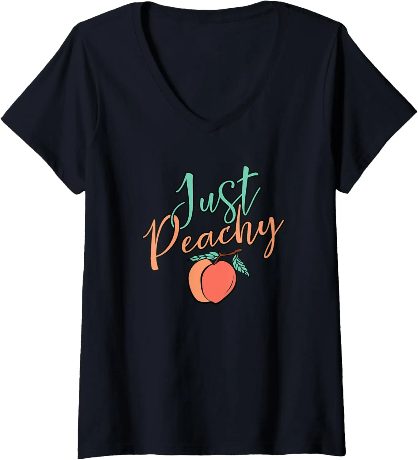 Womens Cool Summer Fruit Retro Just Peachy & keep it Peachy Graphic V-Neck T-Shirt