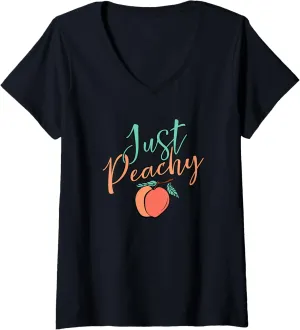 Womens Cool Summer Fruit Retro Just Peachy & keep it Peachy Graphic V-Neck T-Shirt