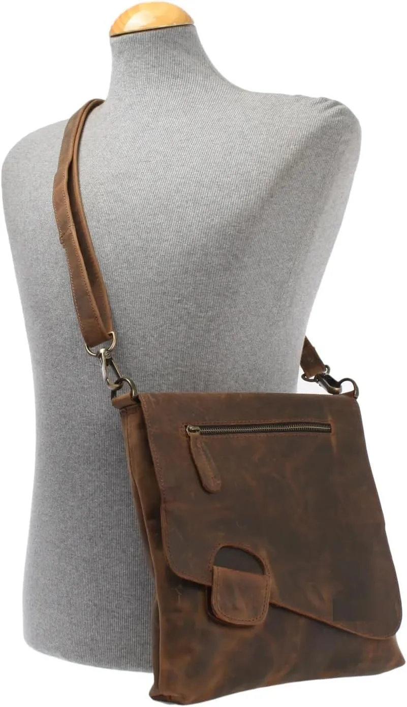 Women's Cowhide Leather Crossbody Shoulder Bag Small Messenger Purse Sling Satchel Bag For Work Business Travel