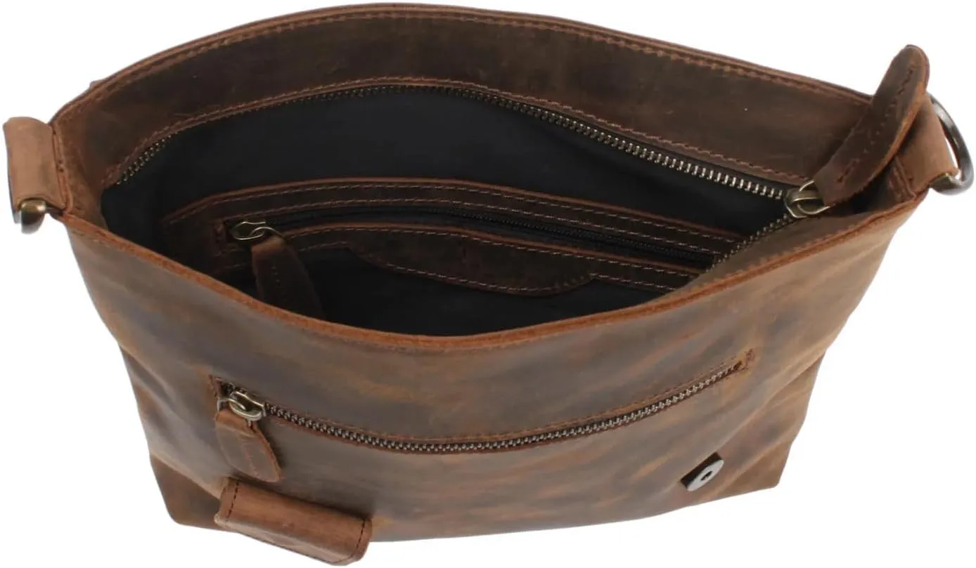Women's Cowhide Leather Crossbody Shoulder Bag Small Messenger Purse Sling Satchel Bag For Work Business Travel