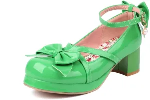 Womens Cute Lolita Platform Cross Strappy Mary Janes Mid Chunky Heel Sweet Bow Ankle Strap Pumps Ladies Wedding Party Cosplay Uniform Dress Shoes