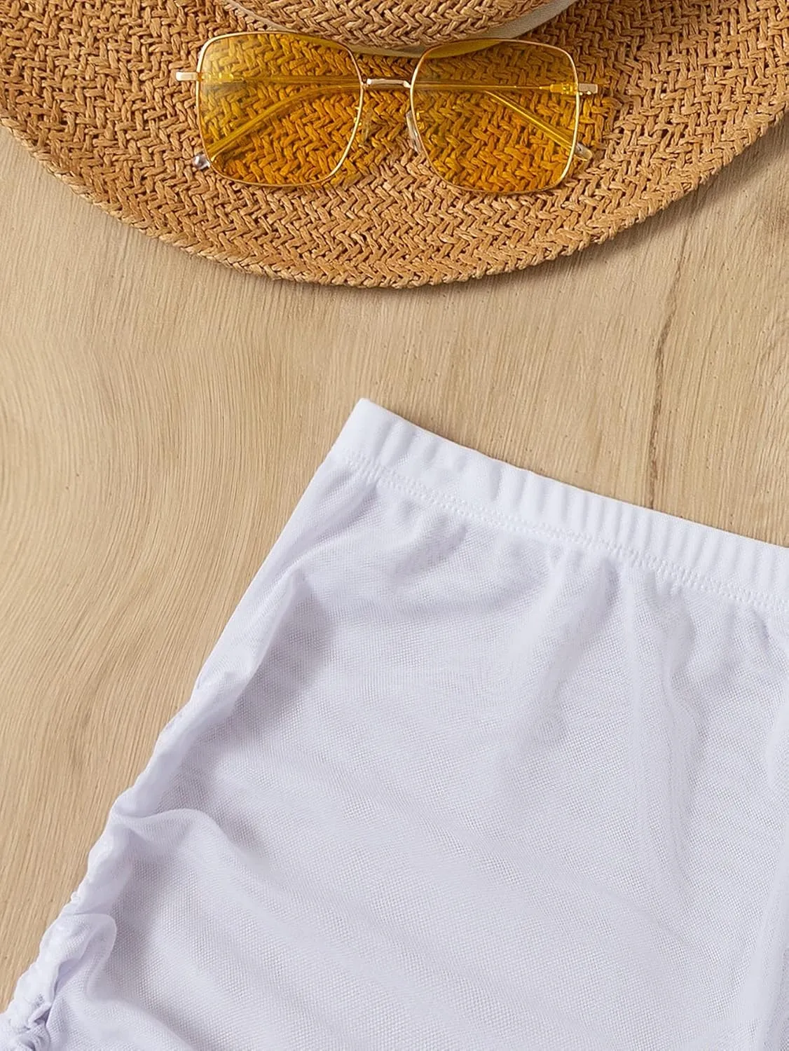Women's Drawstring Side Mesh Sheer Beach Summer Cover Up Shorts Bikini Bottoms
