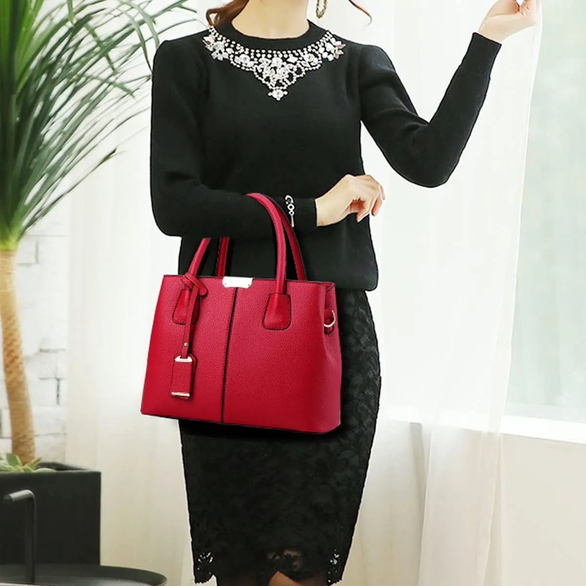 Womens Handbags and Purses Fashion Top Handle Satchel Tote PU Leather Shoulder Bags