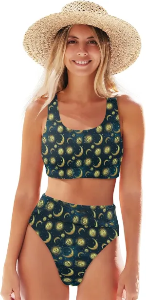 Women's High Waist Bikini Two-Piece Swimsuit,Back Crisscross Top with High Waist Ruched Panty