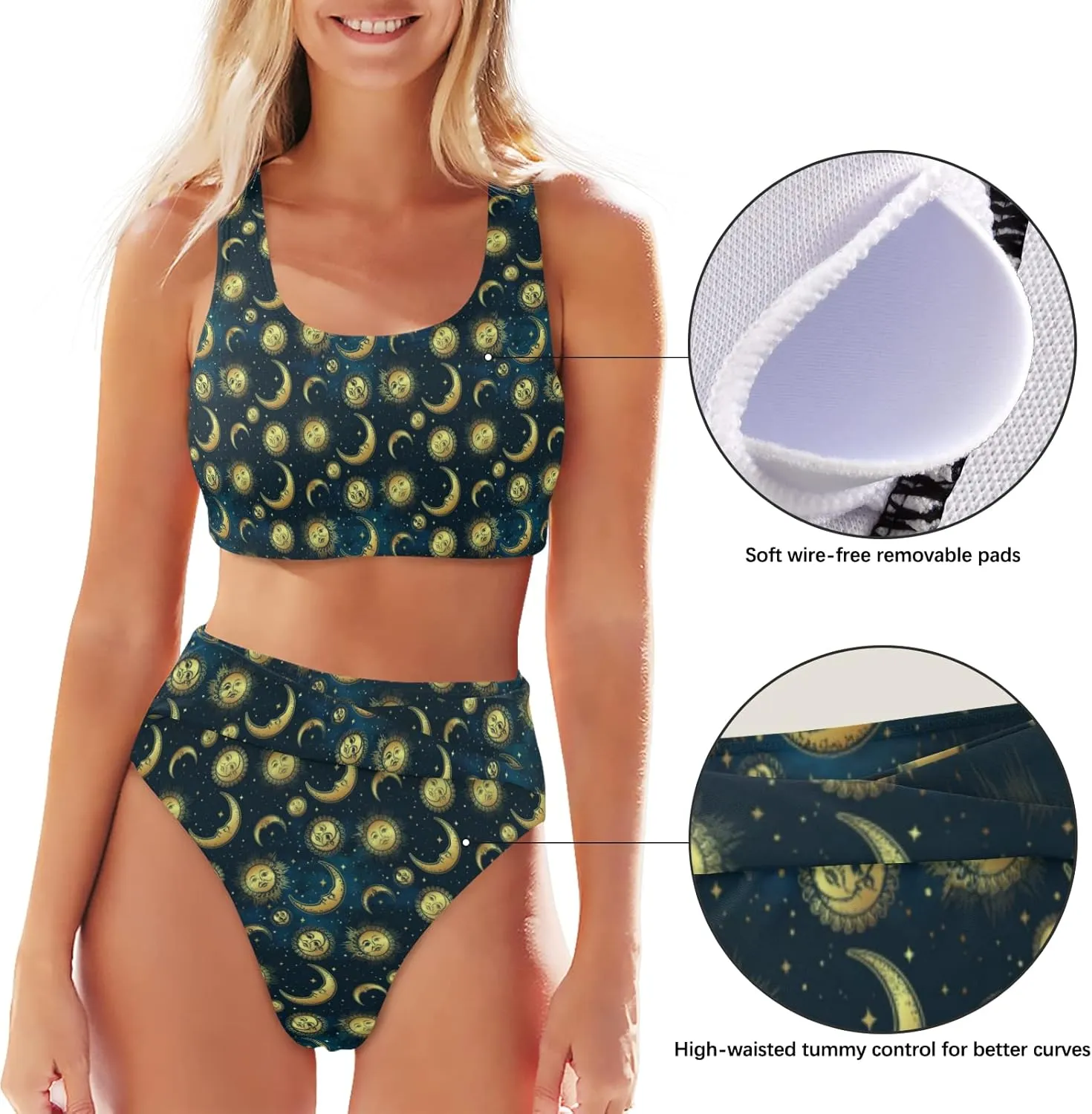 Women's High Waist Bikini Two-Piece Swimsuit,Back Crisscross Top with High Waist Ruched Panty