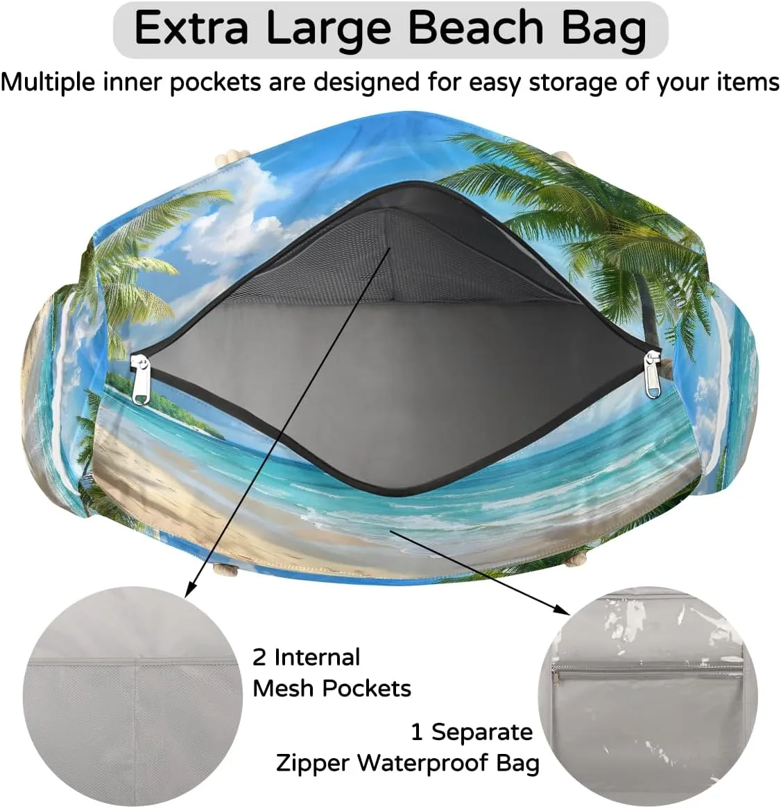 Women's Large Beach Bag Waterproof and Sand-proof Canvas Tote