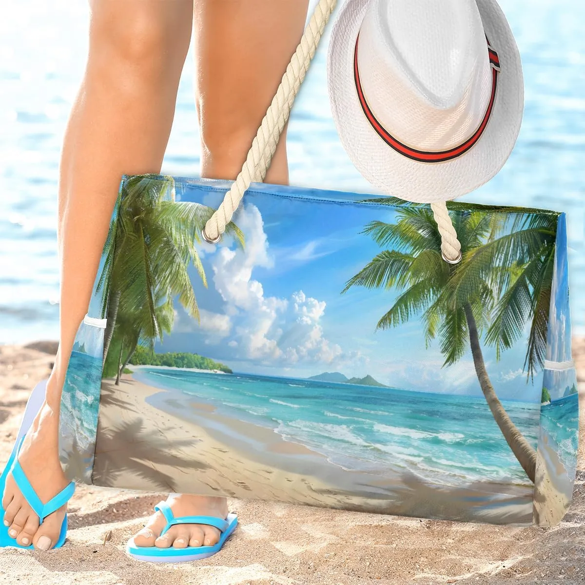 Women's Large Beach Bag Waterproof and Sand-proof Canvas Tote