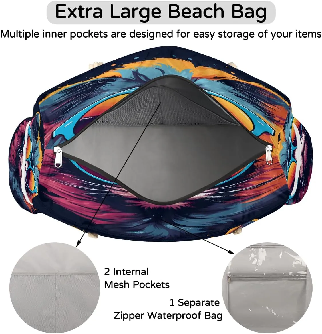 Women's Large Beach Bag Waterproof and Sand-proof Canvas Tote