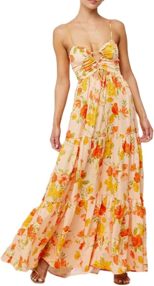 Women's Long Beach Dress Sleeveless Spaghetti Strap Cross Tie-up Front Floral Print Dress Midi Slip Dress