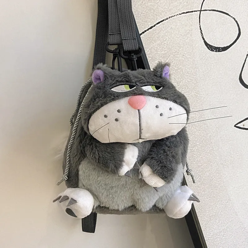 Women's Lucifer Cartoon Cat Drawstring Big Fat Crossbody Bags