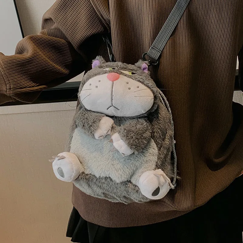 Women's Lucifer Cartoon Cat Drawstring Big Fat Crossbody Bags