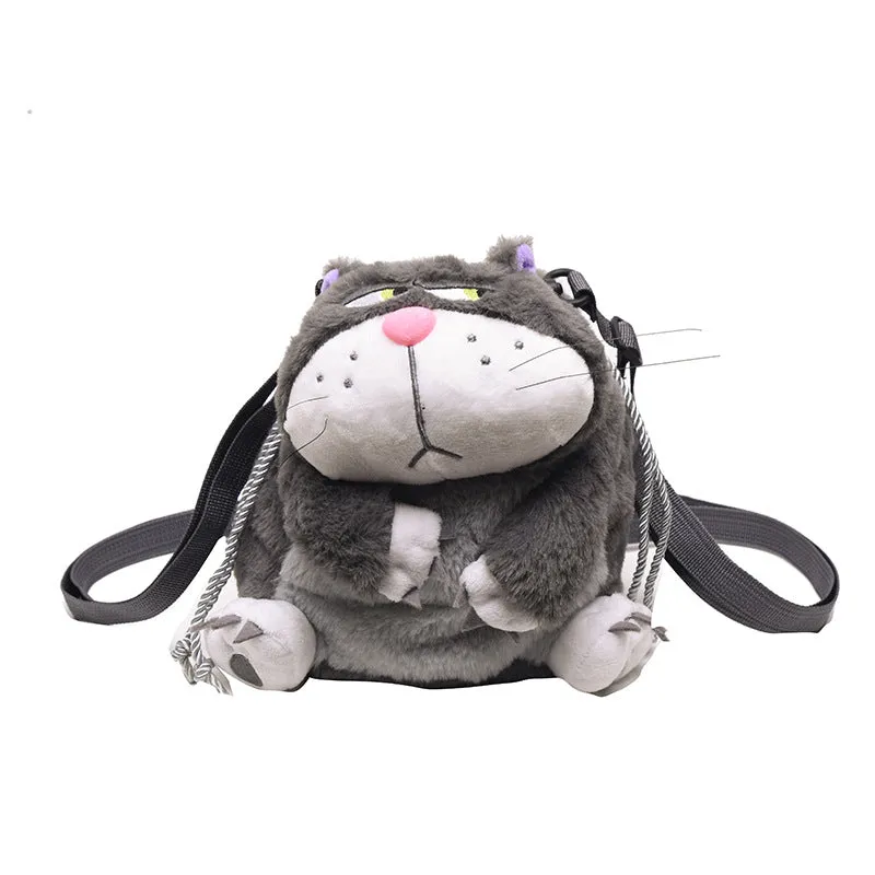 Women's Lucifer Cartoon Cat Drawstring Big Fat Crossbody Bags