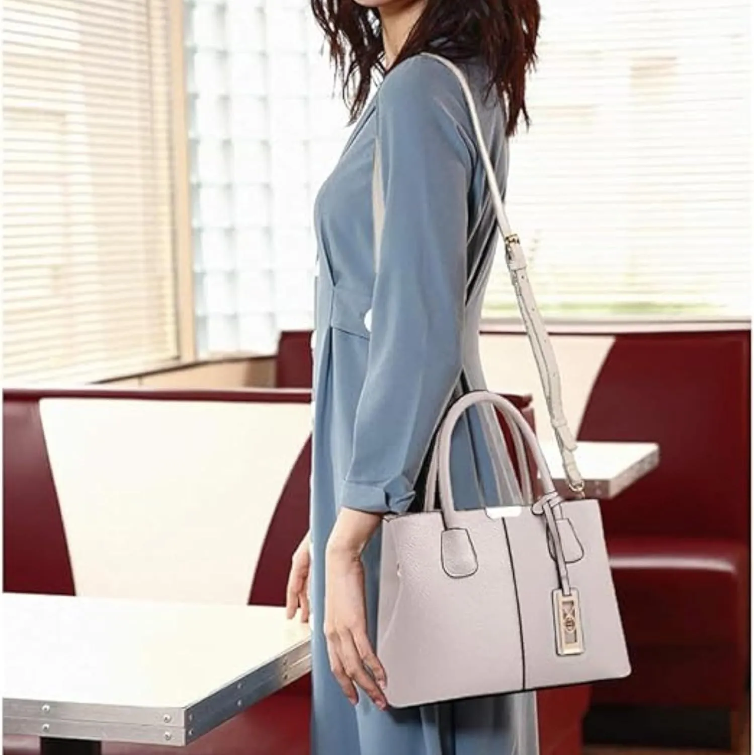Women's PU Leather Handbag Stylish Tote Shoulder Bag with Crossbody Strap Elegant Spacious Purse for Work & Everyday Use