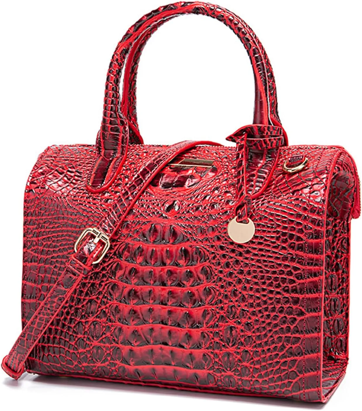 Women's PU Leather Top Handle Tote Bag Fashion Crocodile Print Handbag Satchel Ladies Retro Work Travel Crossbody Bags